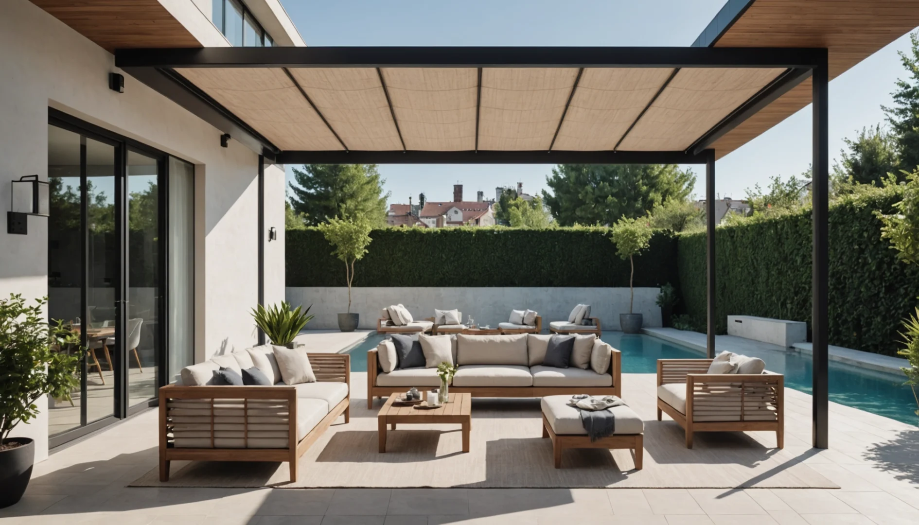 toile tendue terrasse avec poteau